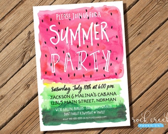 Summer Party Invitation, Watercolor Watermelon Invitation, Pool Party Invitation, BBQ Party Invitation, Printable Party Invitation