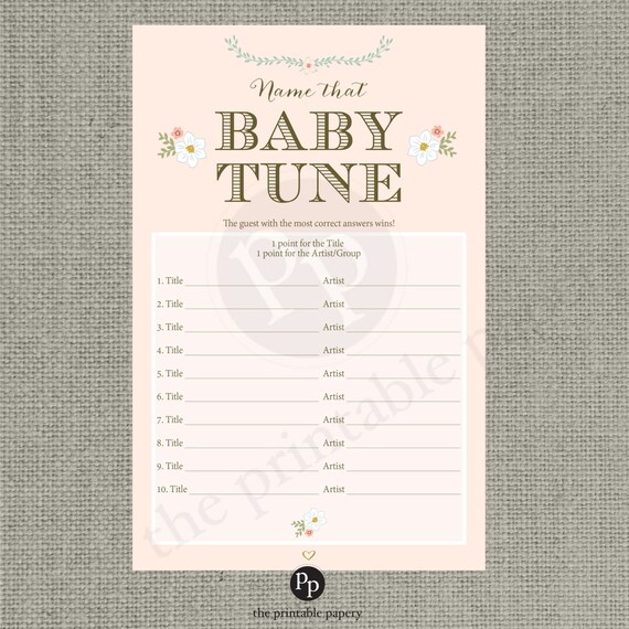 Printable Name that Baby Tune Baby Shower Game