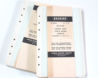 Vintage Paper Ephemera vintage Field Note graph grid paper refills Vintage Bruning Loose Leaf Field Book Sheets new pkg Aged paper supplies