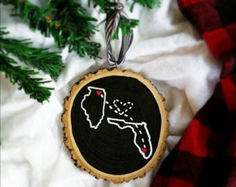 Best Friends Ornament, State Ornament, State to State, Custom, Long Distance Ornament, Going Away Gift, Miss You Ornament, Wood slice