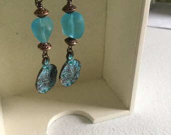 Sea glass and sand dollar earrings