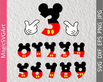 Mickey Mouse Numbers with Ears and Mickey Hand, Birthday Disney Numbers, Baby, Kids, Toddler Birthday