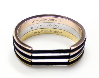 Hair Tie Bracelet, Hair Tie Bracelet Holder - Engraved Message Classic Design Steel Silver, Gold, Rose Gold