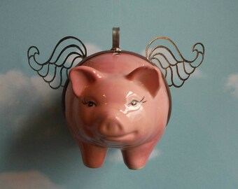 Pink Flying Pig Up Cycled Piggy Bank