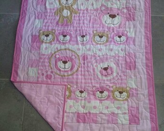 Bear quilt/blanket, Pink quilt, Baby quilt, Girls quilt