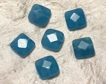 2PC - stone beads - Jade faceted 14mm blue 4558550029904 squares