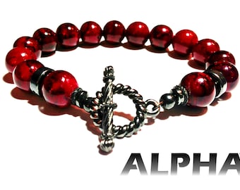 Red Jasper with Hematite Men's and Women's Beaded Bracelet