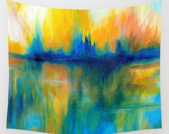 Wall Tapestry Wall Hanging Sofa Throw Abstract 14 blue green orange turquoise Home Decor art painting L.Dumas