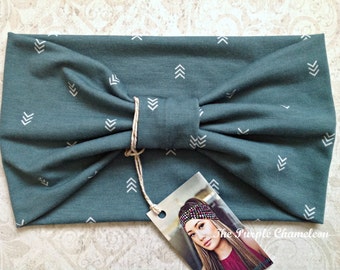 Green Arrow Turban WRAPsody Head Wrap Headband Knit Headwrap Chevron Turban Headcover Yoga Headband Chemo Cover Gifts for Her