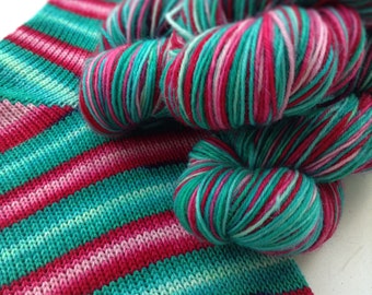 Hand dyed self striping sock yarn - Poison Candy