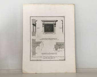 c. 1755 ARCHITECTURE PRINT - original antique engraving - by Ruggieri Florence architect - Italian architecture - window details