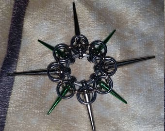 Silver and green chainmaille star