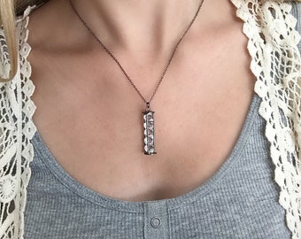 Caged diamond necklace. Crystal necklace. Nickel necklace. Unique crystal necklaces. Caged diamond pendant. Gifts for women. Gifts.