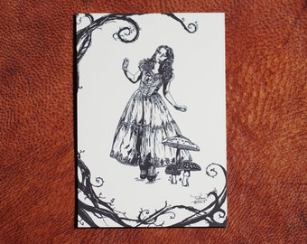 Alice in Wonderland Magnets (pen drawing) handmade small gift