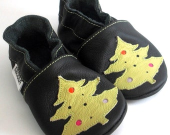 soft sole baby shoes infant kids children christmas tree olive black 12-18 m garcon cuir chaussons Krabbelschuhe porter ebooba TR-6-B-M-3