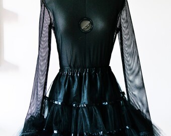 Long sleeved black T-shirt/Shirt in micro mesh transparent/dark urban sleeves/Long Sleeve Tops/t-shirts