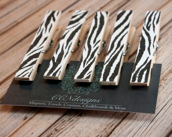 Zebra Clothespin Magnets, Set of 5
