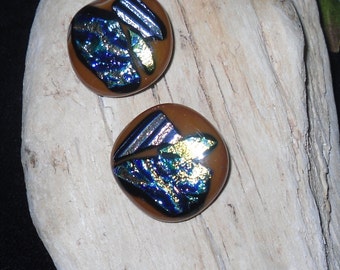Set of Two Dichroic Fused Glass Buttons