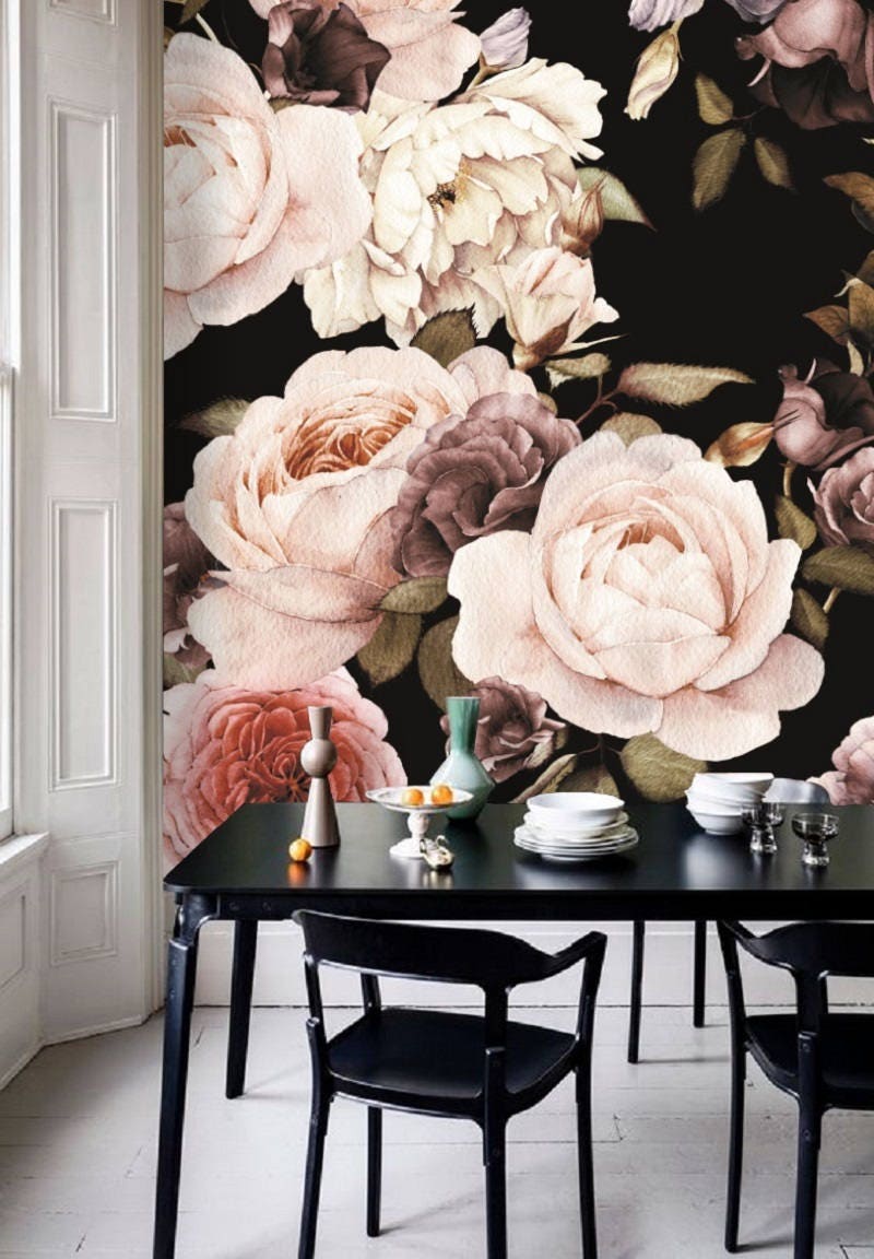 dutch dark vintage floral  removable wallpaper  wall mural 