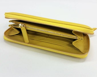 Yellow leather wallet. Wallet leather yellow.