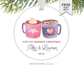 Married Couple Ornament Gift, First Year Wedding Anniversary Gifts, Married Couple Christmas Ornament Just Married Personalized Couple Gift