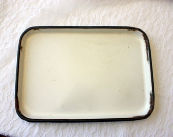 Vintage White Enamel Tray, White Metal Tray, Laboratory Enamel Tray, Hospital Enamel Tray,