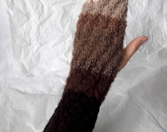 Brown - beige fingerless gloves