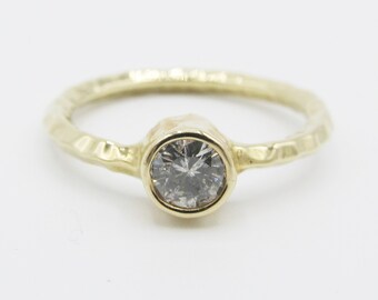 Artisan Diamond Bezel Hammered Engagement Ring 14k Yellow Gold