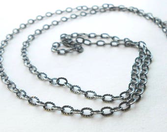 Oxidized Sterling Silver Necklace Chain, Antiqued Silver Long Textured Cable Chain 2.8 x 4mm, 18 to 36 inches