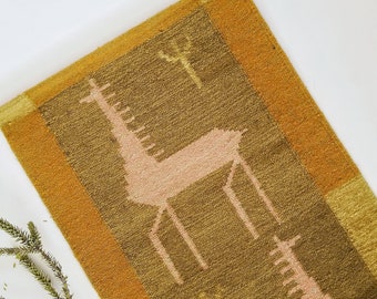 vintage woven wall hanging | horse wall tapestry fringe | boho home decor