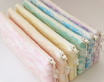 Pink Peach Yellow Mint Blue Lilac Ivory Lace Bridal Clutch Bag Bridesmaid Gift Spring Wedding Floral Purse