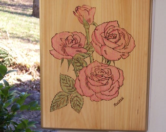 Pink Rose Woodburning Pyrography