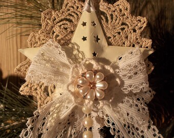 Star Ornament, Shabby Chic Ornament, Handmade Ornament, Christmas Ornament, Vintage Inspired Ornament, Shabby Chic Decorating, Ornament