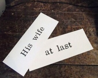 Vintage Old School Flash Cards-HIS WIFE At LAST-Ivory Background Stark Black Letters-Print-Retro School Supplies-Vintage School Days