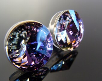 Sterling Silver Swarovski Crystal 12 mm Rivoli Vitrail Light Post Stud Earrings