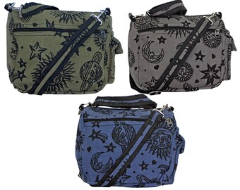 Sun Moon Stars and Planets Crossbody Bag | Hippie Bag | Boho Bag | Hippie Purse | Celestial Purse | Small Crossbody Bag | Festival Bag Girls