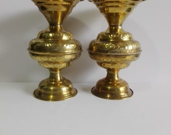 Brass vases, engraved decoration foliage, french vintage, vase vintage, flower vase, retro vase, floral vase, flower vase, vase vintage,