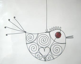 Love Bird In Red, Mother's Day Gift, Wire Art Sculpture, Gift For Her