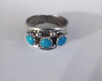 Vintage Sterling Silver Turquoise Ring, size 8 3/4