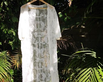 Garden Party Embroidered Lace Coverup, Boho style crochet lace cardigan, Bohemian Sheer Kimono Style Robe, One size fits most, XS S M