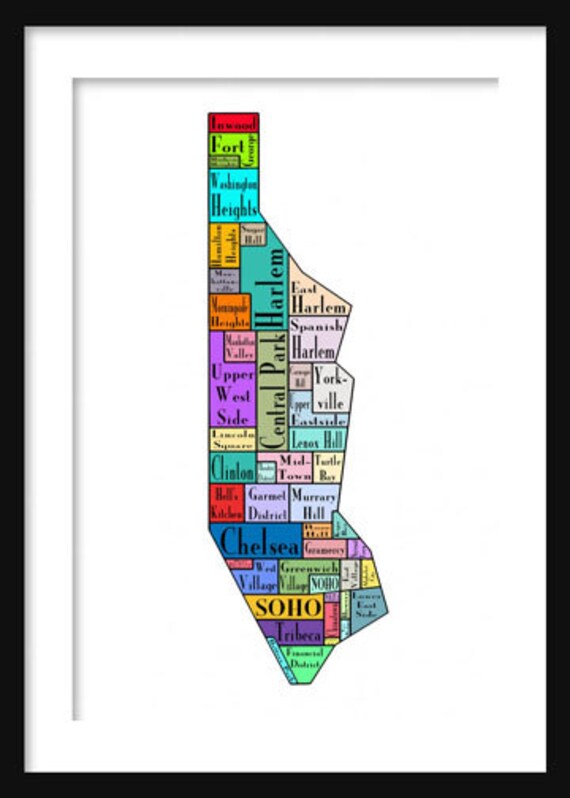new york city map manhattan multi color neighborhood map new
