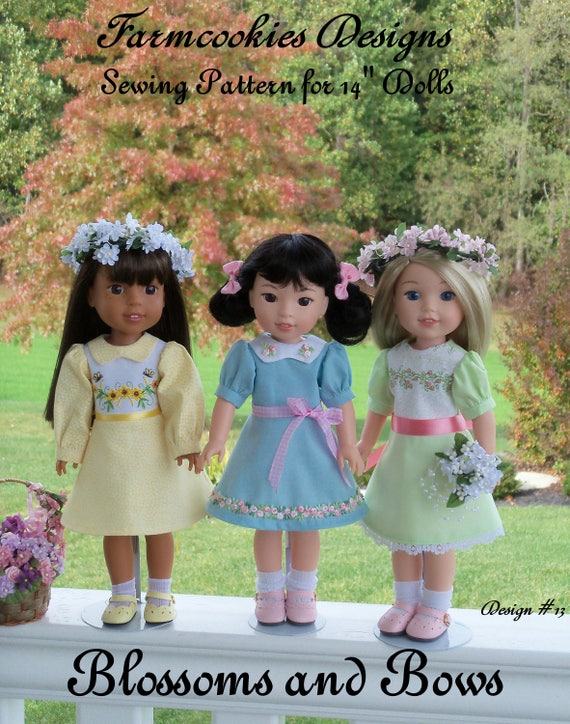 14" Welie Wisher®, Glitter Girls Size PDF Sewing Dress Pattern: BLOSSOMS and BOWS / fits Like 14" American Girl Wellie Wisher Doll Clothes
