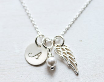 First Communion Gift, Confirmation Gift for Girl, Personalized Angel Wing Necklace, Gift for Goddaughter, Sterling Silver, Keepsake Necklace