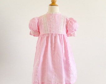 SALE Vintage 1960s Childs Size 5 Dress, Carol Evans Light Pink Cotton One Piece Party Dress, b28" L22-23.5"