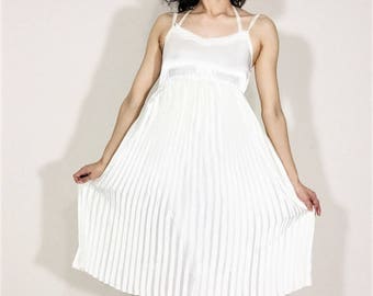 Vintage Satin Accordion Pleated Midi Dress