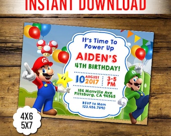 Super Mario Invitation, Super Mario Birthday, Super Mario Invites, Super Mario, Instant Download, Editable PDF, Editable Invitation