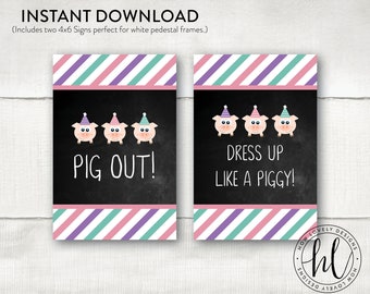 Three Little Pigs Party Signs | Three Little Pigs Birthday Signs | Girl Birthday Signs | Pig Party Signs | Pig Out Signs