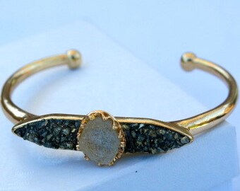 Mother's Day Sale! 50% Off, Boho Bracelet, Druzy Bracelet, Bohemian bracelet, Aura Bracelet, Pyrite Bracelet,Crystal Quartz Bracelet