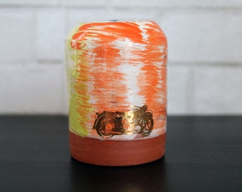 Motorcycle and Flowers Bud Vase