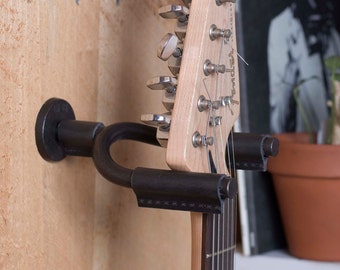 Guitar Hanger, Black Leather, Gifts for Musicians, Guitar Mounts, Guitar Wall Mount, Music Lover Gift, Guitar Display, Acoustic Guitar Hook